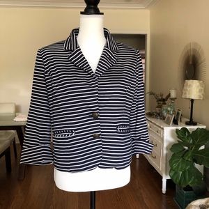 Anthropologie Navy & White Striped Soft Blazer